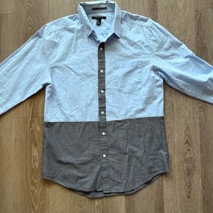 21 Men Fitted Blue/Gray Long Sleeve Fitted Medium Button Down